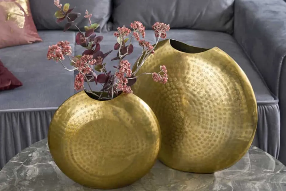 Riess-Ambiente Dekoration|Goldene Möbel > Elegantes Vasen 2er Set ORIENTAL 44cm gold im Grid Hammerschlag Design