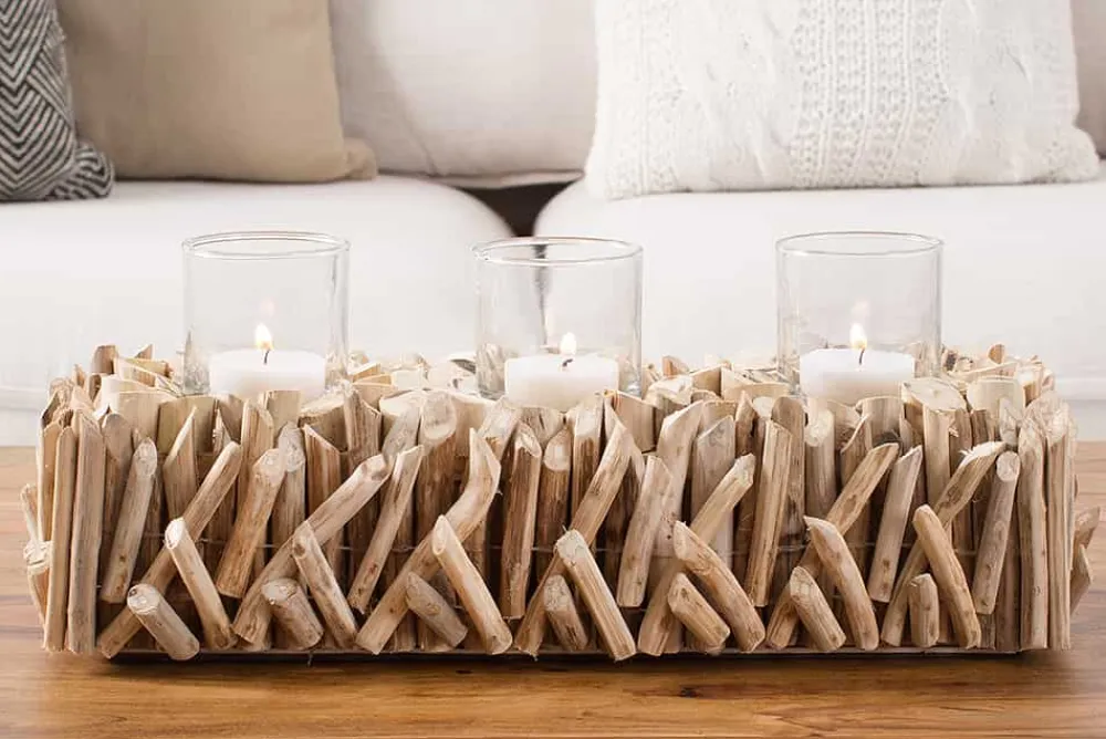 Riess-Ambiente Mehr...|Mehr... > Elegantes Windlicht FOSSIL 50cm Treibholz Kerzenhalter für 3 Kerzen
