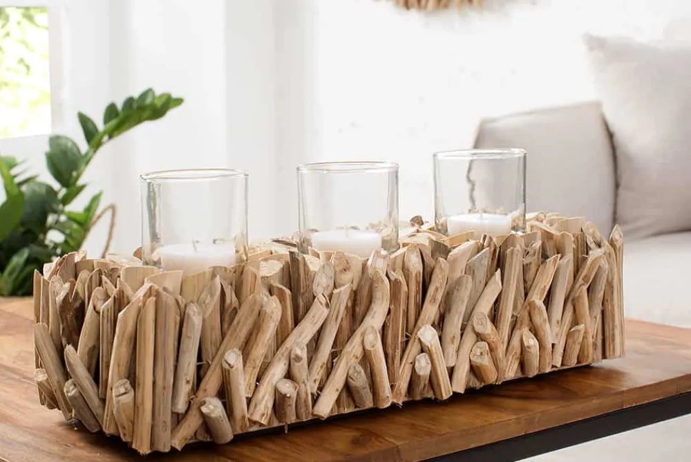 Riess-Ambiente Mehr...|Mehr... > Elegantes Windlicht FOSSIL 50cm Treibholz Kerzenhalter für 3 Kerzen