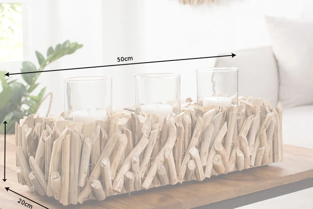 Riess-Ambiente Mehr...|Mehr... > Elegantes Windlicht FOSSIL 50cm Treibholz Kerzenhalter für 3 Kerzen