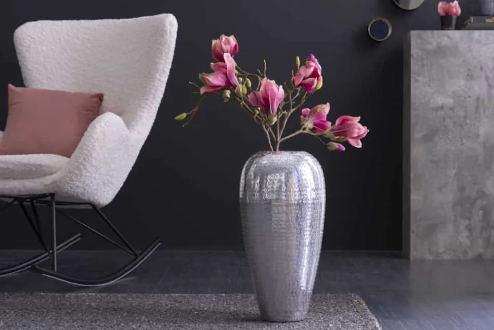 Riess-Ambiente Dekoration|Vasen > Elegante Vase ORIENTAL 50cm silber im Wild Hammerschlag Design