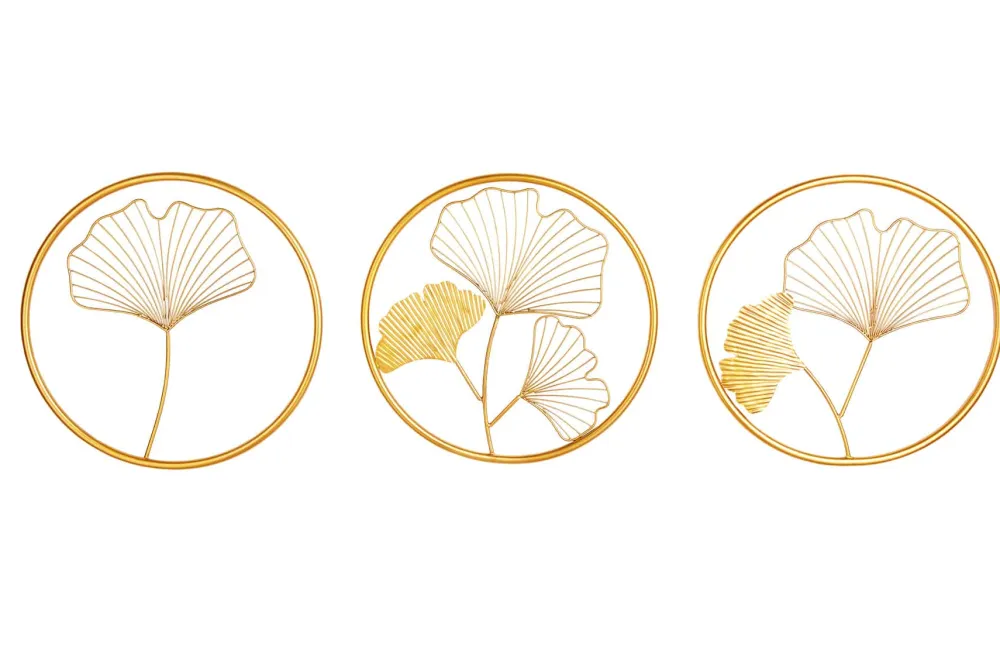 Riess-Ambiente Goldene Möbel|Wanddekoration > Elegante Wanddeko 3er Set GINKGO 40cm gold in filigraner Blattform