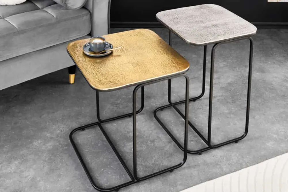 Riess-Ambiente Retro Möbel|Beistelltische > 2er Set Beistelltisch ABSTRACT 55cm gold silber schwarz Metall handmade
