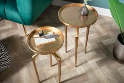 Riess-Ambiente Beistelltische|Goldene Möbel > 2er Set Beistelltische ABSTRACT 60cm gold Metall rund Shabby Chic Design