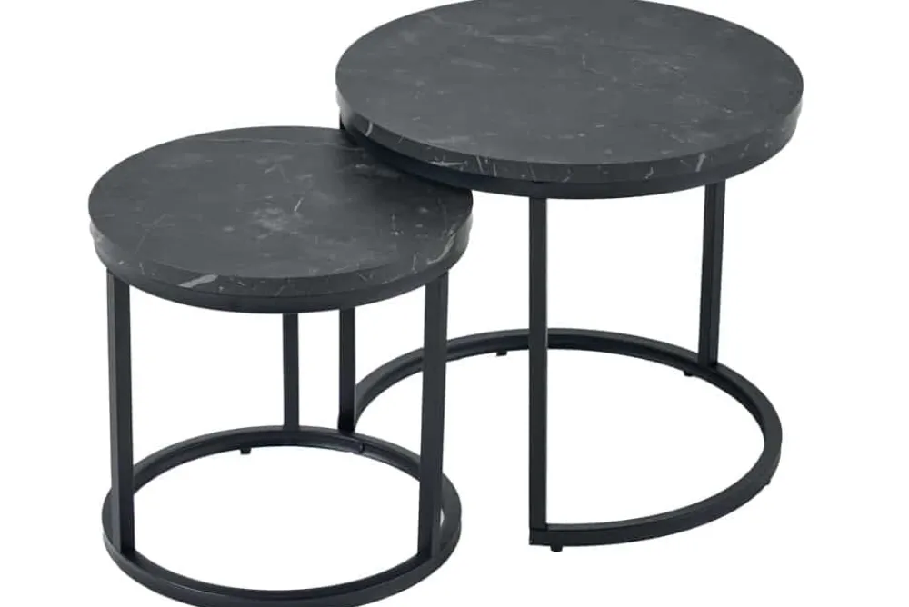 Riess-Ambiente Beistelltische > 2er Set Beistelltisch ELEGANCE 45cm schwarz Marmor-Design Metallgestell rund