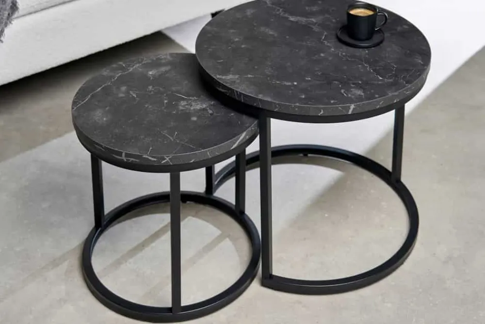 Riess-Ambiente Beistelltische > 2er Set Beistelltisch ELEGANCE 45cm schwarz Marmor-Design Metallgestell rund