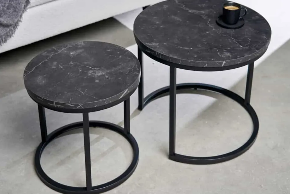 Riess-Ambiente Beistelltische > 2er Set Beistelltisch ELEGANCE 45cm schwarz Marmor-Design Metallgestell rund