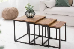 Riess-Ambiente Mehr...|Couchtische > 3er Set Beistelltisch ELEMENTS 40cm braun Sheesham Massivholz stone finish Metall