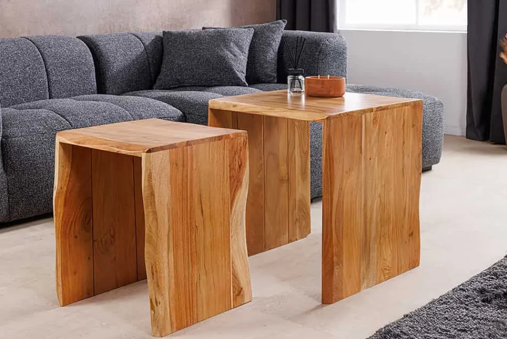 Riess-Ambiente Beistelltische|Couchtische & Truhen > 2er Set Beistelltische MAMMUT 55cm braun massives Akazienholz