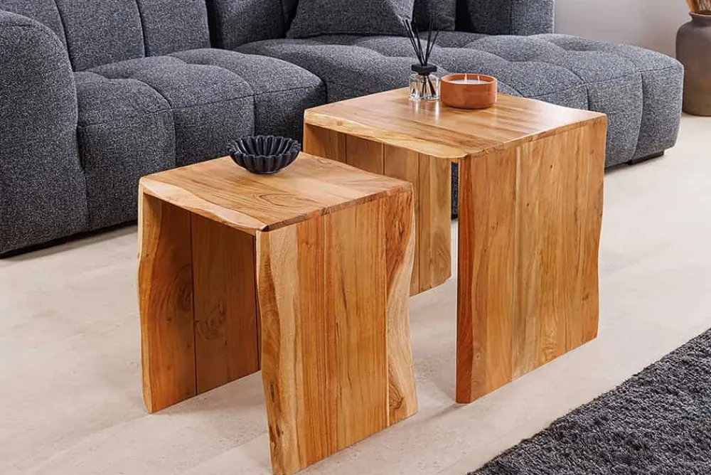 Riess-Ambiente Beistelltische|Couchtische & Truhen > 2er Set Beistelltische MAMMUT 55cm braun massives Akazienholz