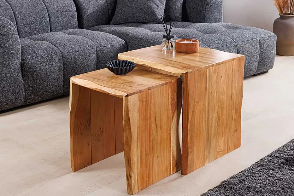 Riess-Ambiente Beistelltische|Couchtische & Truhen > 2er Set Beistelltische MAMMUT 55cm braun massives Akazienholz