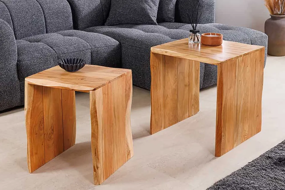 Riess-Ambiente Beistelltische|Couchtische & Truhen > 2er Set Beistelltische MAMMUT 55cm braun massives Akazienholz
