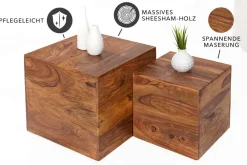 Riess-Ambiente Mehr...|Couchtische > 2er Set Beistelltische Würfel MAKASSAR 40cm braun Sheesham Massivholz stone finish