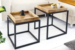 Riess-Ambiente Mehr...|Couchtische > 2er Set Beistelltisch SERVITEUR 50cm natur Mangoholz schwarzes Metallgestell Couchtische massiv
