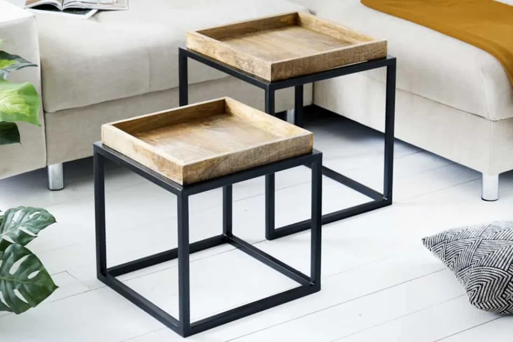 Riess-Ambiente Mehr...|Couchtische > 2er Set Beistelltisch SERVITEUR 50cm natur Mangoholz schwarzes Metallgestell Couchtische massiv