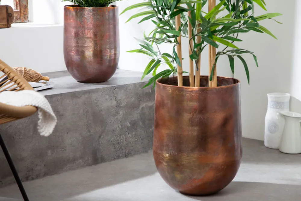 Riess-Ambiente Dekoration > 2er Set Blumentopf FLOWERS XL 20/30cm Metall kupfer geflammt