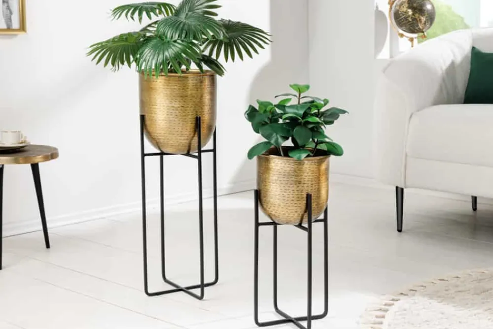 Riess-Ambiente Dekoration|Goldene Möbel > 2er Set Blumentopf UNIT 70/50cm gold schwarz Metall Hammerschlag Design