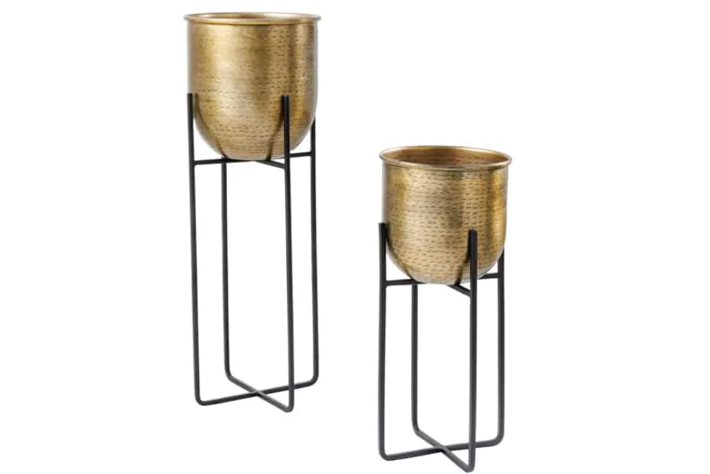 Riess-Ambiente Dekoration|Goldene Möbel > 2er Set Blumentopf UNIT 70/50cm gold schwarz Metall Hammerschlag Design