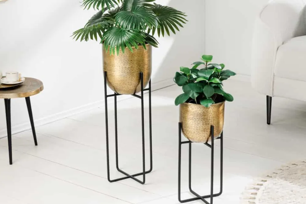 Riess-Ambiente Dekoration|Goldene Möbel > 2er Set Blumentopf UNIT 70/50cm gold schwarz Metall Hammerschlag Design