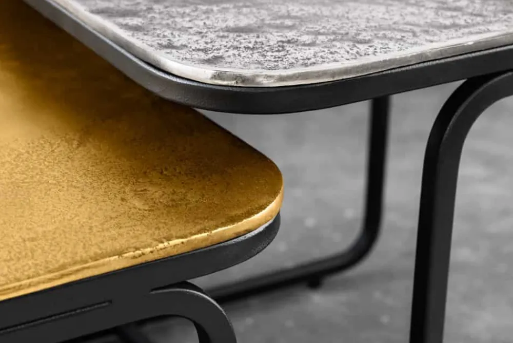 Riess-Ambiente Goldene Möbel|Couchtische & Truhen > 2er Set Couchtisch ABSTRACT 60cm gold silber schwarz Metall handmade