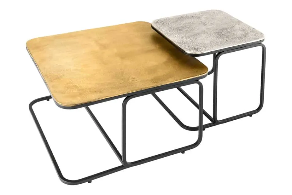 Riess-Ambiente Goldene Möbel|Couchtische & Truhen > 2er Set Couchtisch ABSTRACT 60cm gold silber schwarz Metall handmade