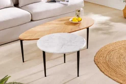 Riess-Ambiente Mehr...|Couchtische > 2er Set Couchtische ADLON 110cm natur weiß Akazienholz Marmor schwarz Metall