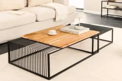 Riess-Ambiente Mehr...|Industrial Loft > 2er Set Couchtische ARCHITECTURE 90cm natur Akazienholz schwarz Steinfurnier Metall