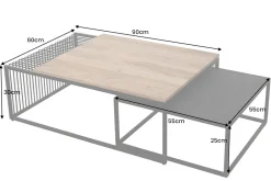 Riess-Ambiente Mehr...|Industrial Loft > 2er Set Couchtische ARCHITECTURE 90cm natur Akazienholz schwarz Steinfurnier Metall