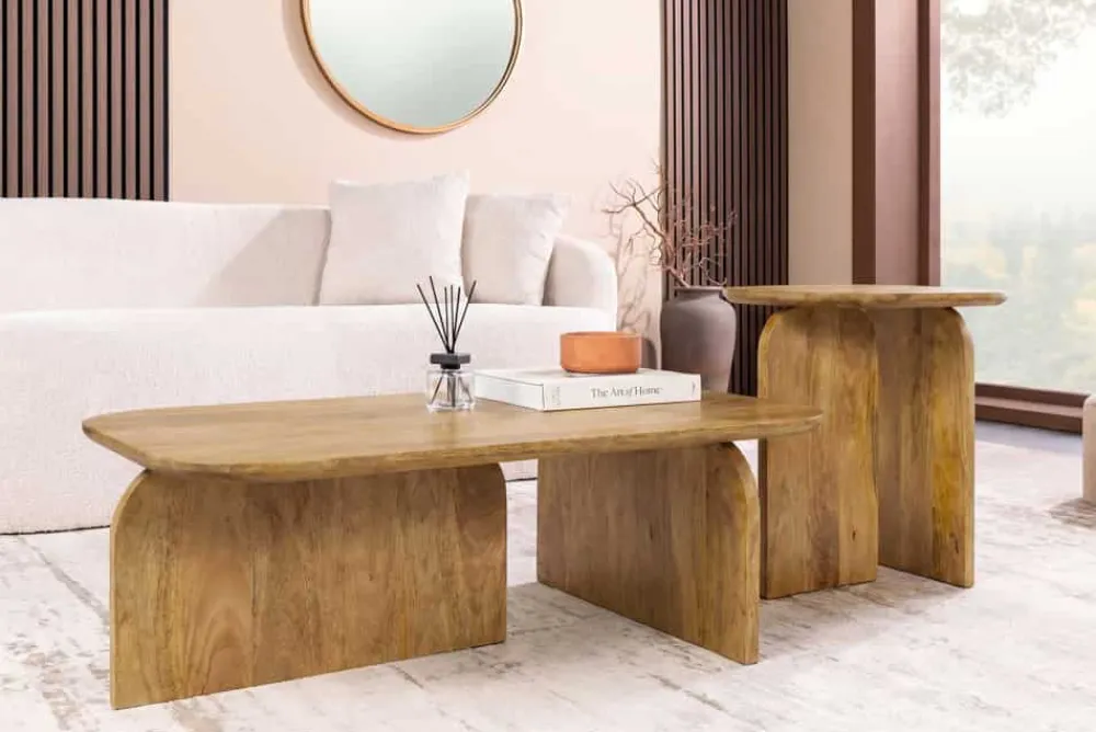 Riess-Ambiente Mehr...|Couchtische > 2er Set Couchtische GATSBY 100cm braun Mangoholz organische Form Beistelltisch