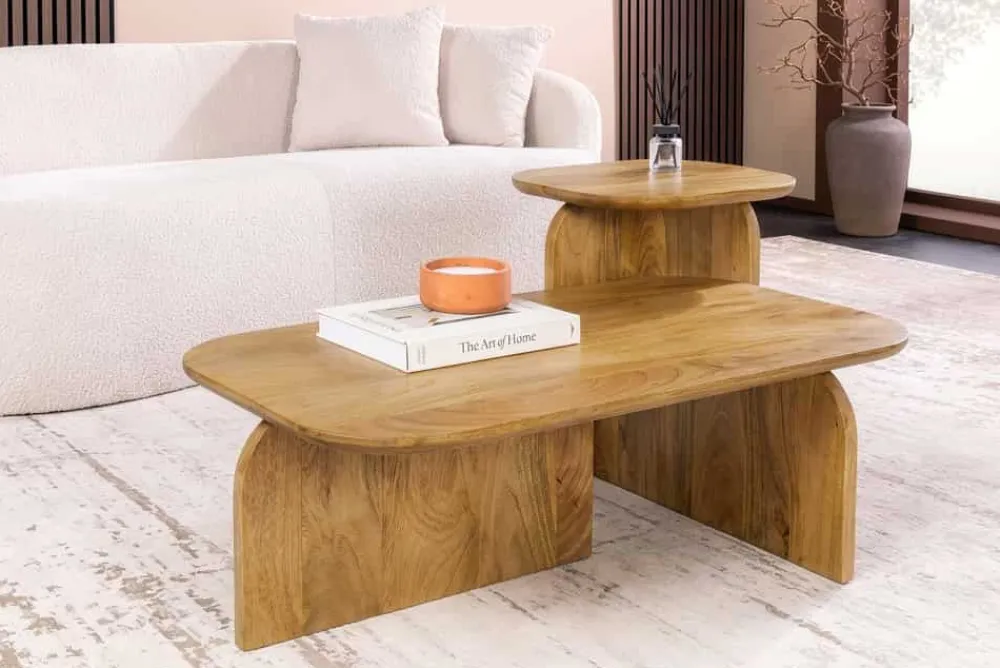 Riess-Ambiente Mehr...|Couchtische > 2er Set Couchtische GATSBY 100cm braun Mangoholz organische Form Beistelltisch