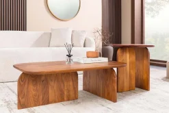 Riess-Ambiente Couchtische & Truhen > 2er Set Couchtische GATSBY 100cm braun Akazienholz organische Form Beistelltisch