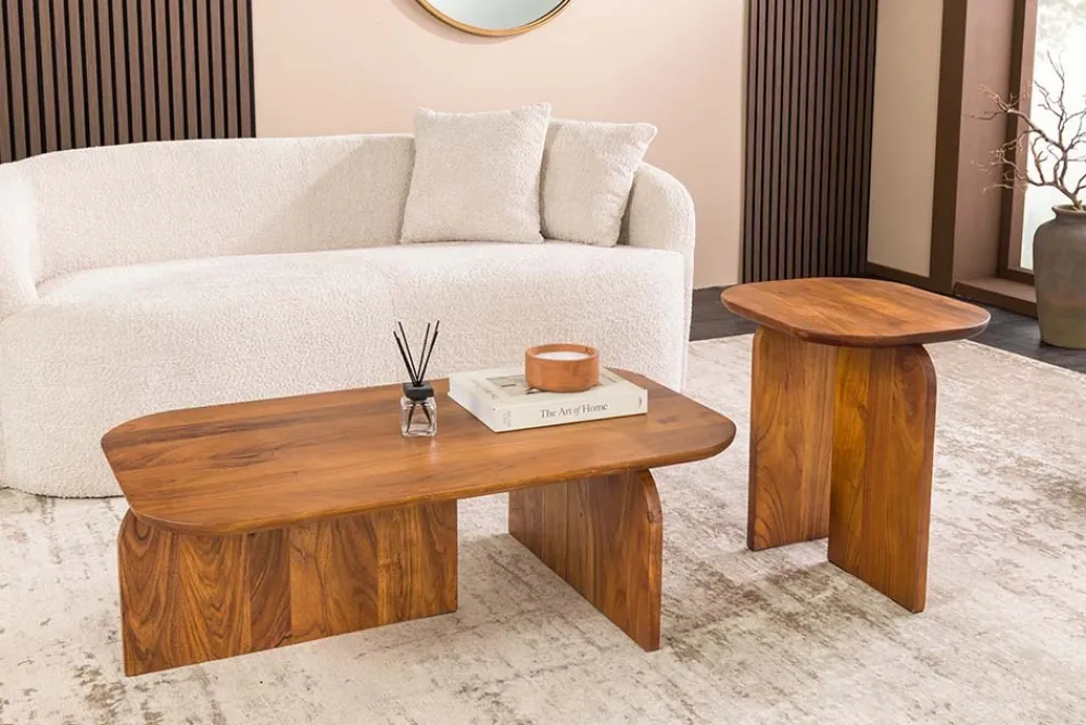 Riess-Ambiente Couchtische & Truhen > 2er Set Couchtische GATSBY 100cm braun Akazienholz organische Form Beistelltisch