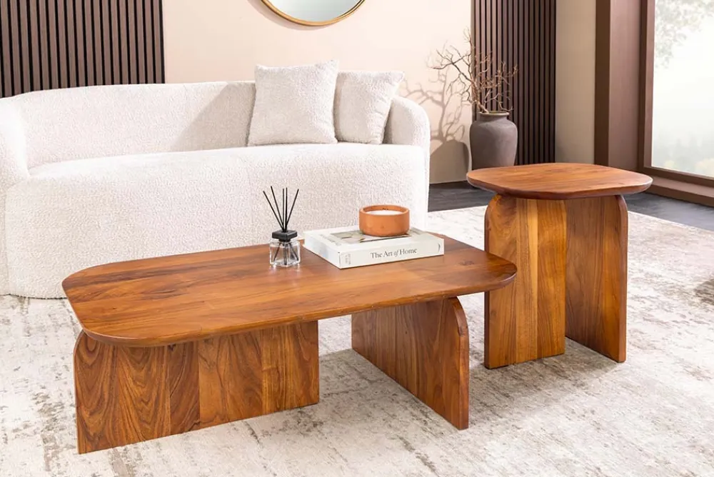 Riess-Ambiente Couchtische & Truhen > 2er Set Couchtische GATSBY 100cm braun Akazienholz organische Form Beistelltisch