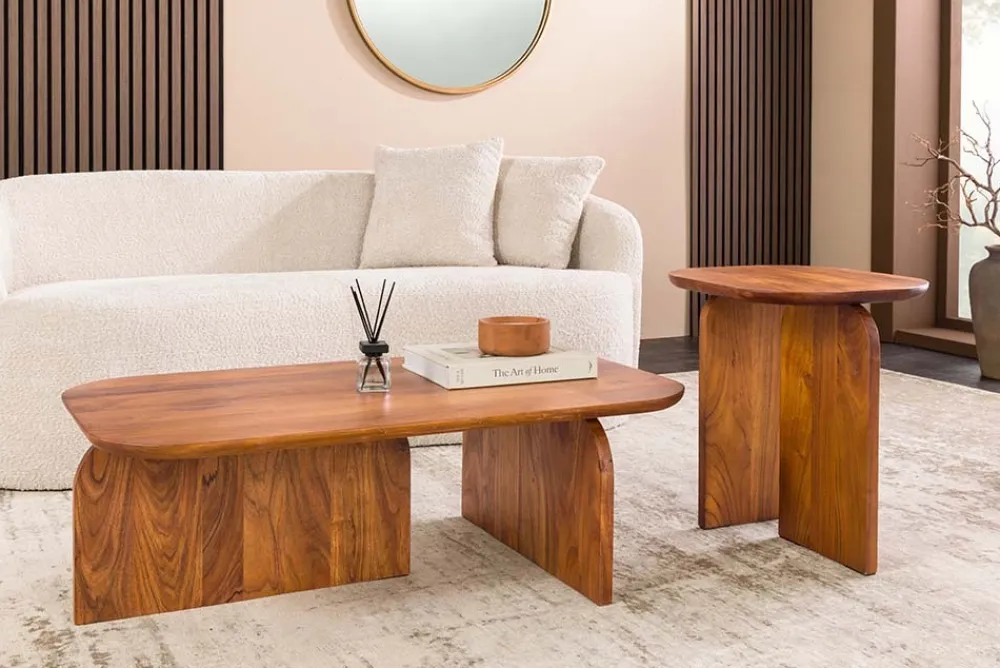 Riess-Ambiente Couchtische & Truhen > 2er Set Couchtische GATSBY 100cm braun Akazienholz organische Form Beistelltisch