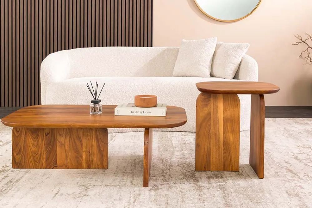 Riess-Ambiente Couchtische & Truhen > 2er Set Couchtische GATSBY 100cm braun Akazienholz organische Form Beistelltisch