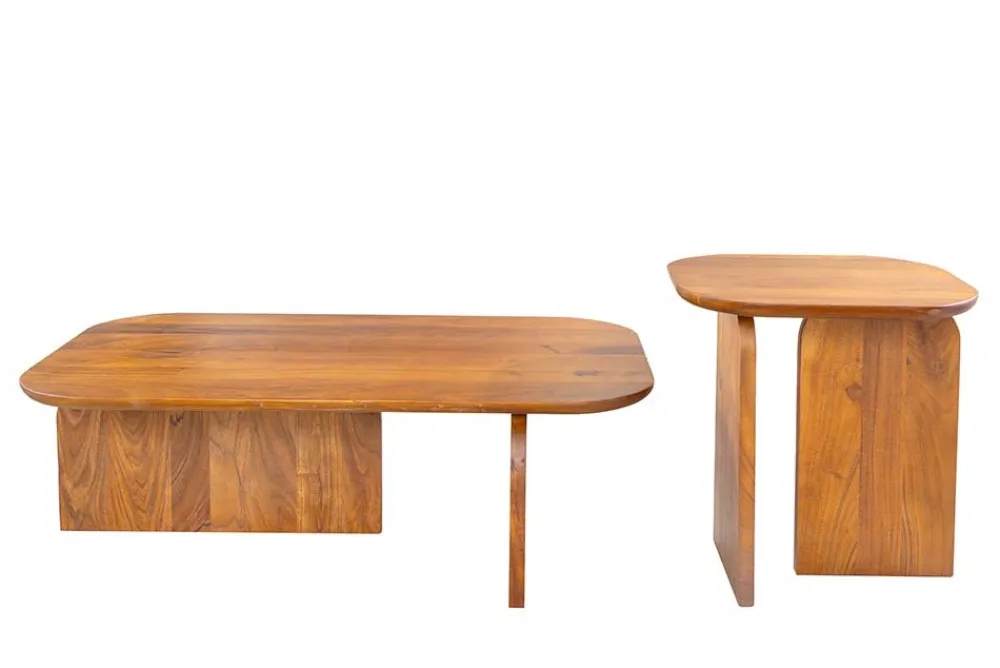 Riess-Ambiente Couchtische & Truhen > 2er Set Couchtische GATSBY 100cm braun Akazienholz organische Form Beistelltisch