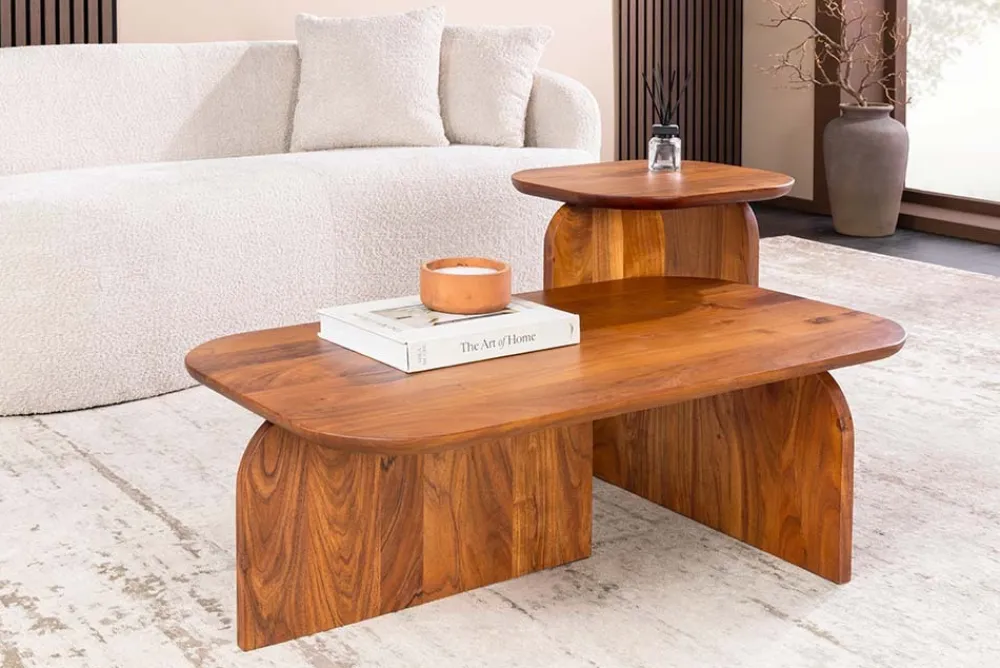 Riess-Ambiente Couchtische & Truhen > 2er Set Couchtische GATSBY 100cm braun Akazienholz organische Form Beistelltisch