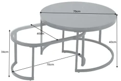 Riess-Ambiente Couchtische & Truhen|Retro Möbel > 2er Set Couchtisch ELEGANCE 70cm graphit Marmor-Design Glas Metall rund oval