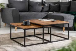 Riess-Ambiente Couchtische & Truhen|Mehr... > 2er Set Couchtisch ELEMENTS 65cm braun Sheesham Massivholz stone finish Eisen schwarz