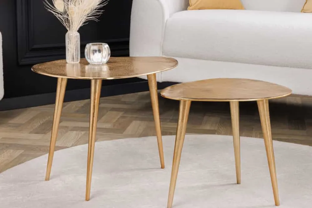 Riess-Ambiente Goldene Möbel|Couchtische & Truhen > 2er Set Couchtisch ELEMENTS 50cm gold Metall Handarbeit
