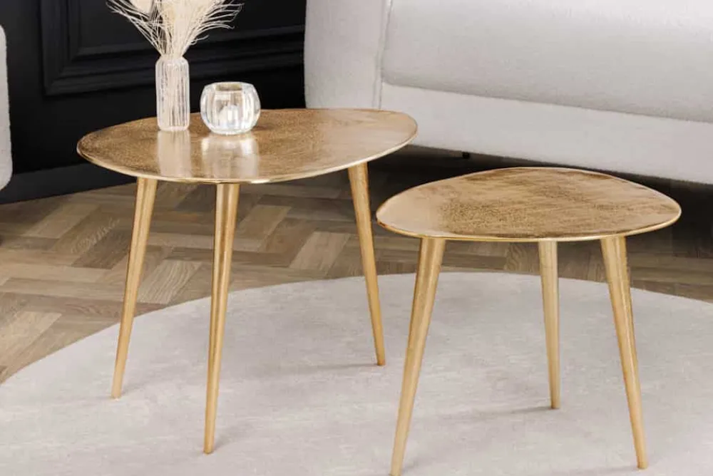 Riess-Ambiente Goldene Möbel|Couchtische & Truhen > 2er Set Couchtisch ELEMENTS 50cm gold Metall Handarbeit