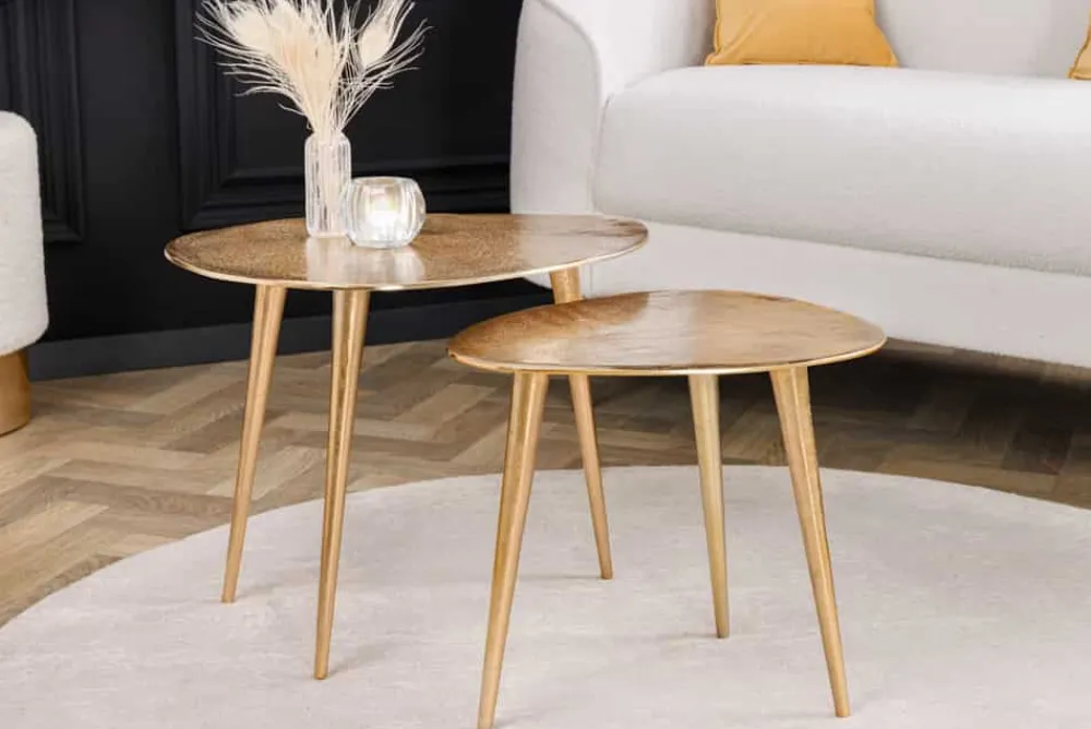 Riess-Ambiente Goldene Möbel|Couchtische & Truhen > 2er Set Couchtisch ELEMENTS 50cm gold Metall Handarbeit
