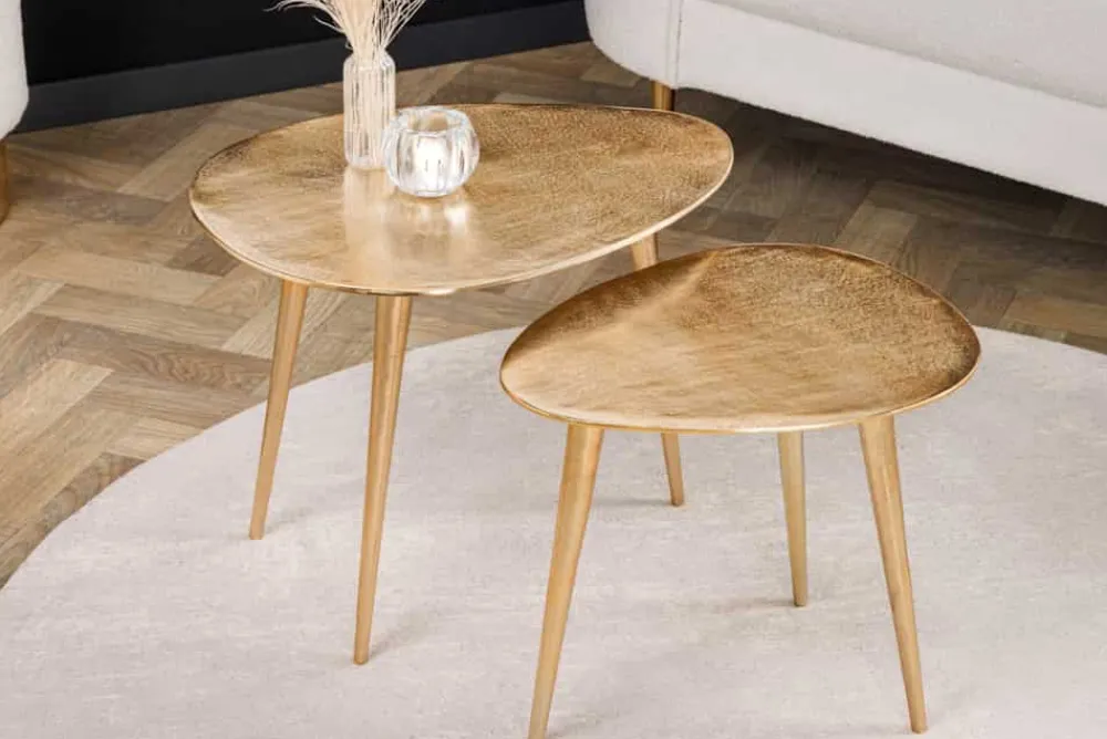 Riess-Ambiente Goldene Möbel|Couchtische & Truhen > 2er Set Couchtisch ELEMENTS 50cm gold Metall Handarbeit