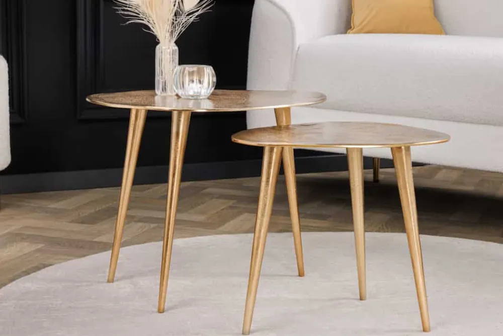 Riess-Ambiente Goldene Möbel|Couchtische & Truhen > 2er Set Couchtisch ELEMENTS 50cm gold Metall Handarbeit
