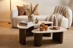 Riess-Ambiente Skandinavisch|Couchtische & Truhen > 2er Set Couchtische OSAKA 120cm champagner greige Travertin Keramik Walnuss