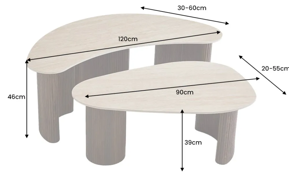 Riess-Ambiente Skandinavisch|Couchtische & Truhen > 2er Set Couchtische OSAKA 120cm champagner greige Travertin Keramik Walnuss