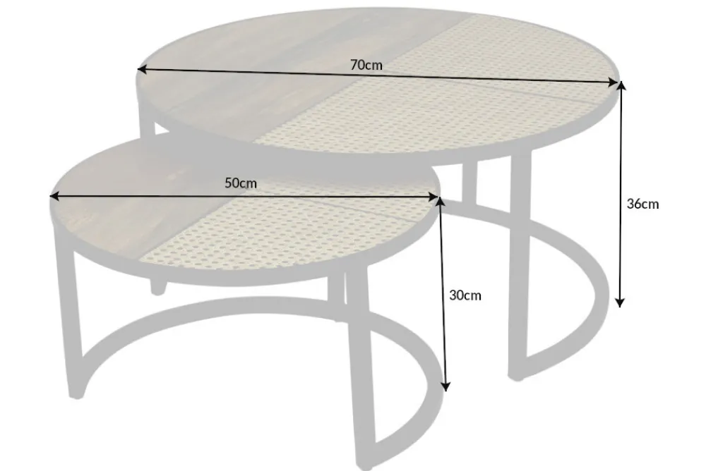 Riess-Ambiente Mehr...|Couchtische > 2er Set Couchtisch VIENNA LOUNGE 70cm rund Mangoholz massiv Wiener Geflecht Metall schwarz