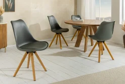 Riess-Ambiente Skandinavisch|Stühle > 2er Set Design Stuhl SCANDINAVIA MEISTERSTÜCK grau Kunstleder natur Metall Eichen-Optik