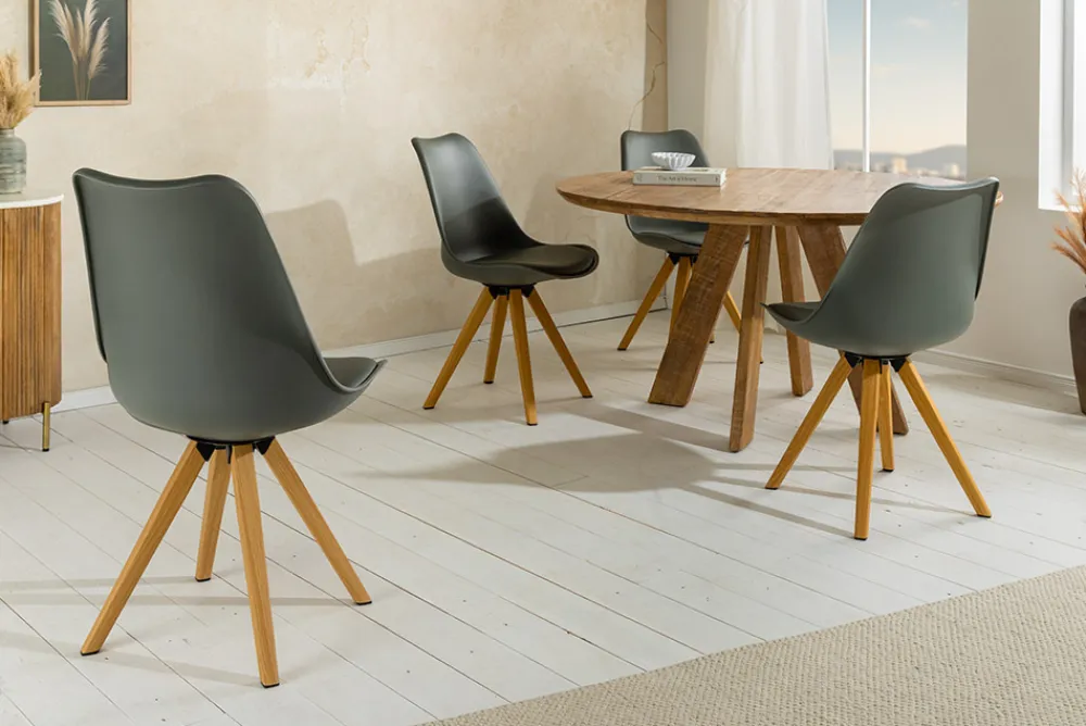 Riess-Ambiente Skandinavisch|Stühle > 2er Set Design Stuhl SCANDINAVIA MEISTERSTÜCK grau Kunstleder natur Metall Eichen-Optik
