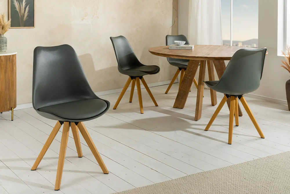 Riess-Ambiente Skandinavisch|Stühle > 2er Set Design Stuhl SCANDINAVIA MEISTERSTÜCK grau Kunstleder natur Metall Eichen-Optik